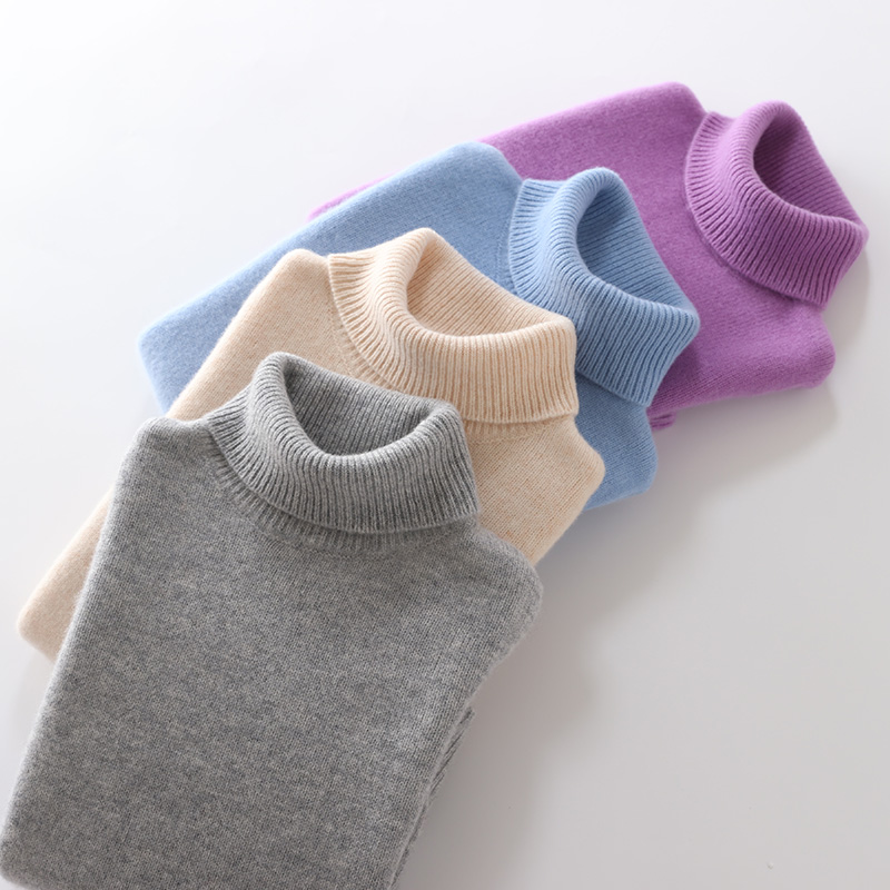 【双股加厚】100%纯羊毛衫儿童高领套头毛衣男女童长袖保暖针织衫