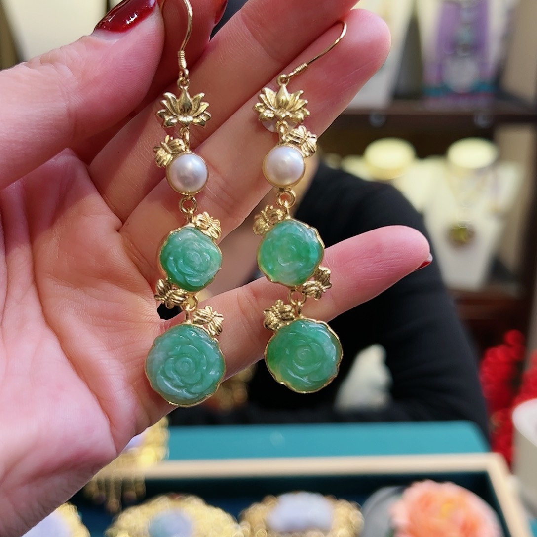 翡翠耳饰银S925镶嵌吊坠