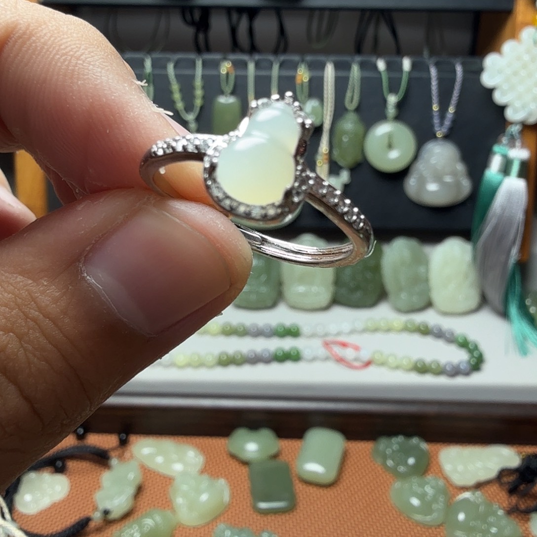 和田玉银S925镀金镶嵌戒指