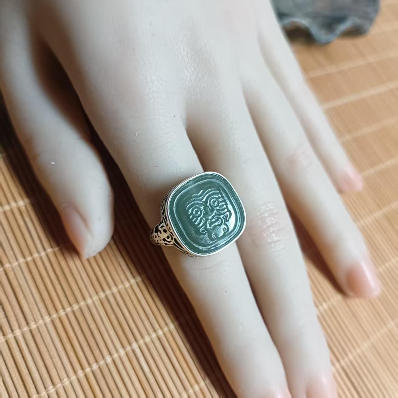 [00119]天然和田玉精美扎基拉姆S925银镶嵌戒指