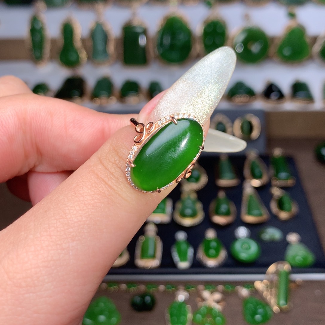 和田玉（碧玉）戒指银S925镶嵌