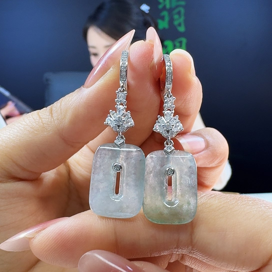 翡翠银S925镶嵌耳饰925镶嵌