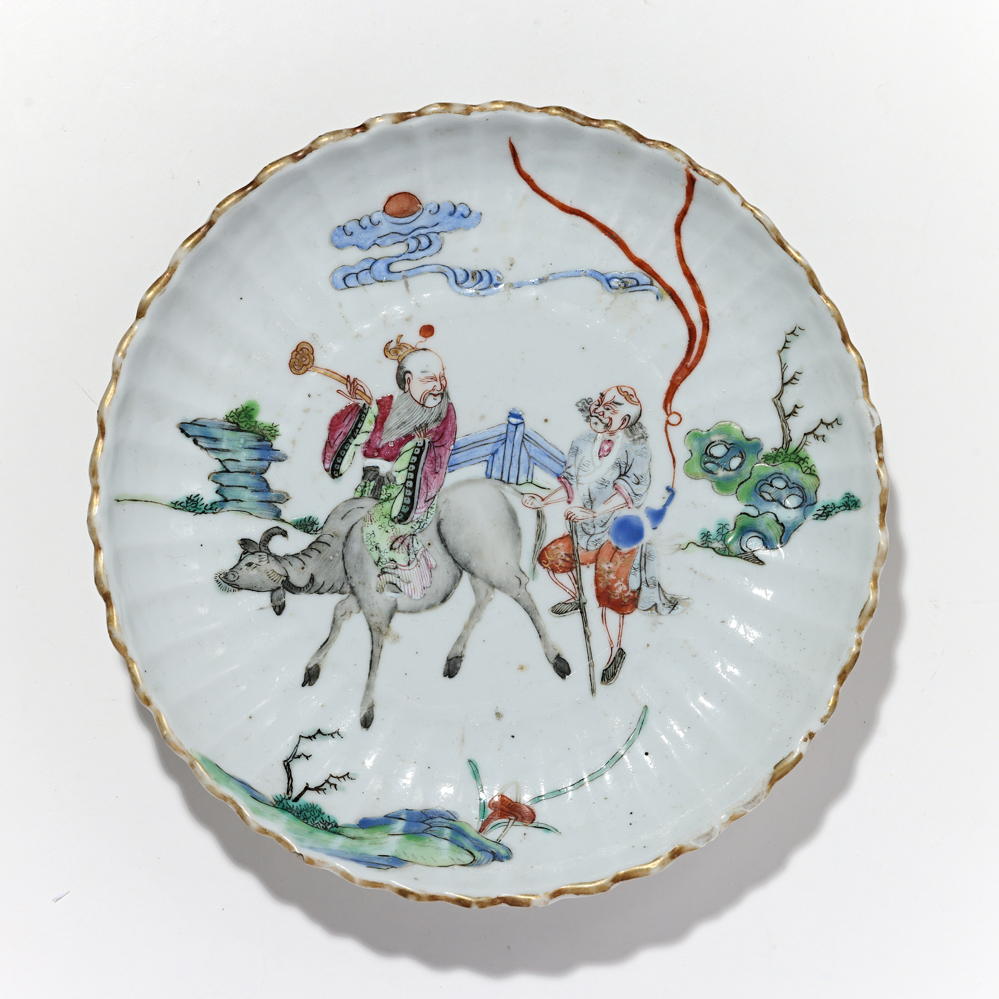 4178清道光.粉彩人物故事纹菊瓣盘【古董拍卖】 