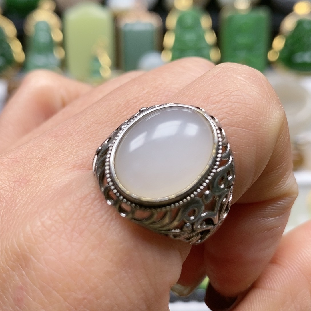 和田玉颈饰银S925镶嵌