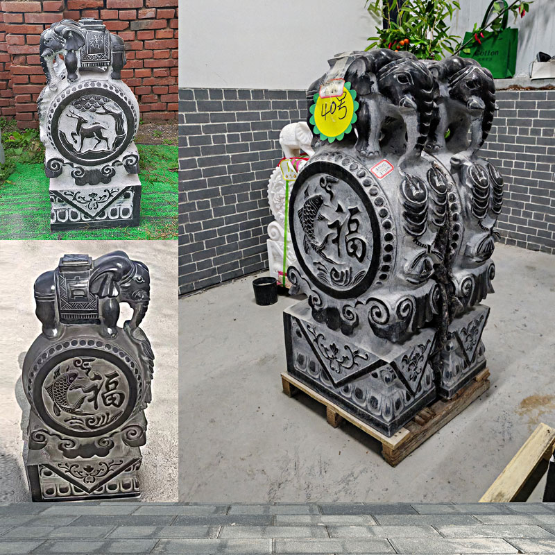 石雕门墩抱鼓石一对家用仿古做旧福字鱼石鼓庭院酒店别墅门口摆件