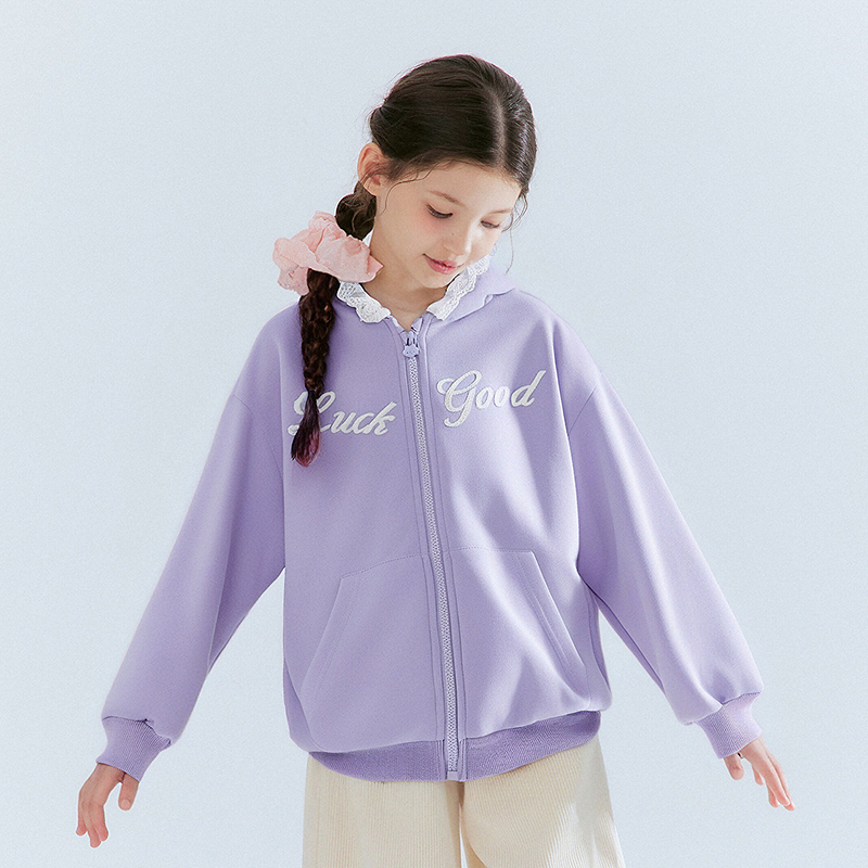 Deesha笛莎童装女秋装外套新款中大童连帽花边帽上衣春秋-932