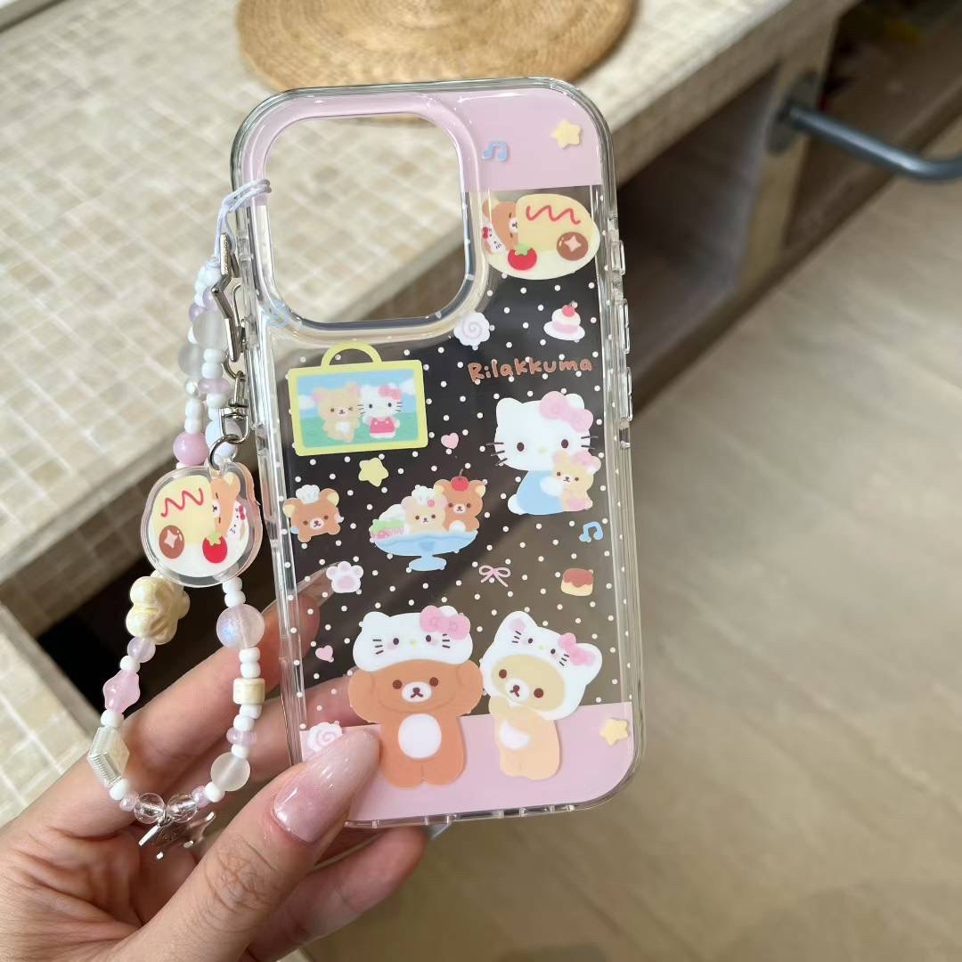 波点轻松熊kitty创意imd双层手机壳适用于苹果iPhone16/15/14可爱