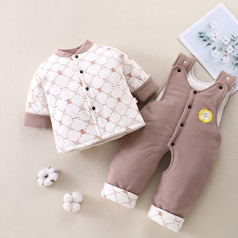 200克中厚水洗棉花衣开档裤背带裤套装婴幼儿春秋天男女宝宝分体