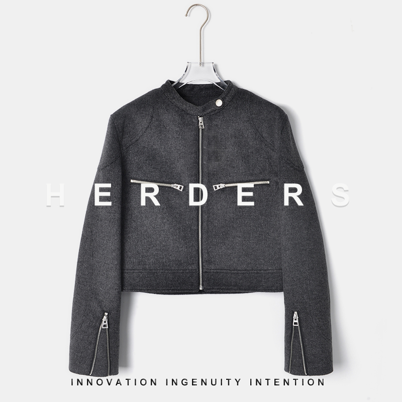 HERDERS 短款圆领拉链款粗纺毛呢外套 50426