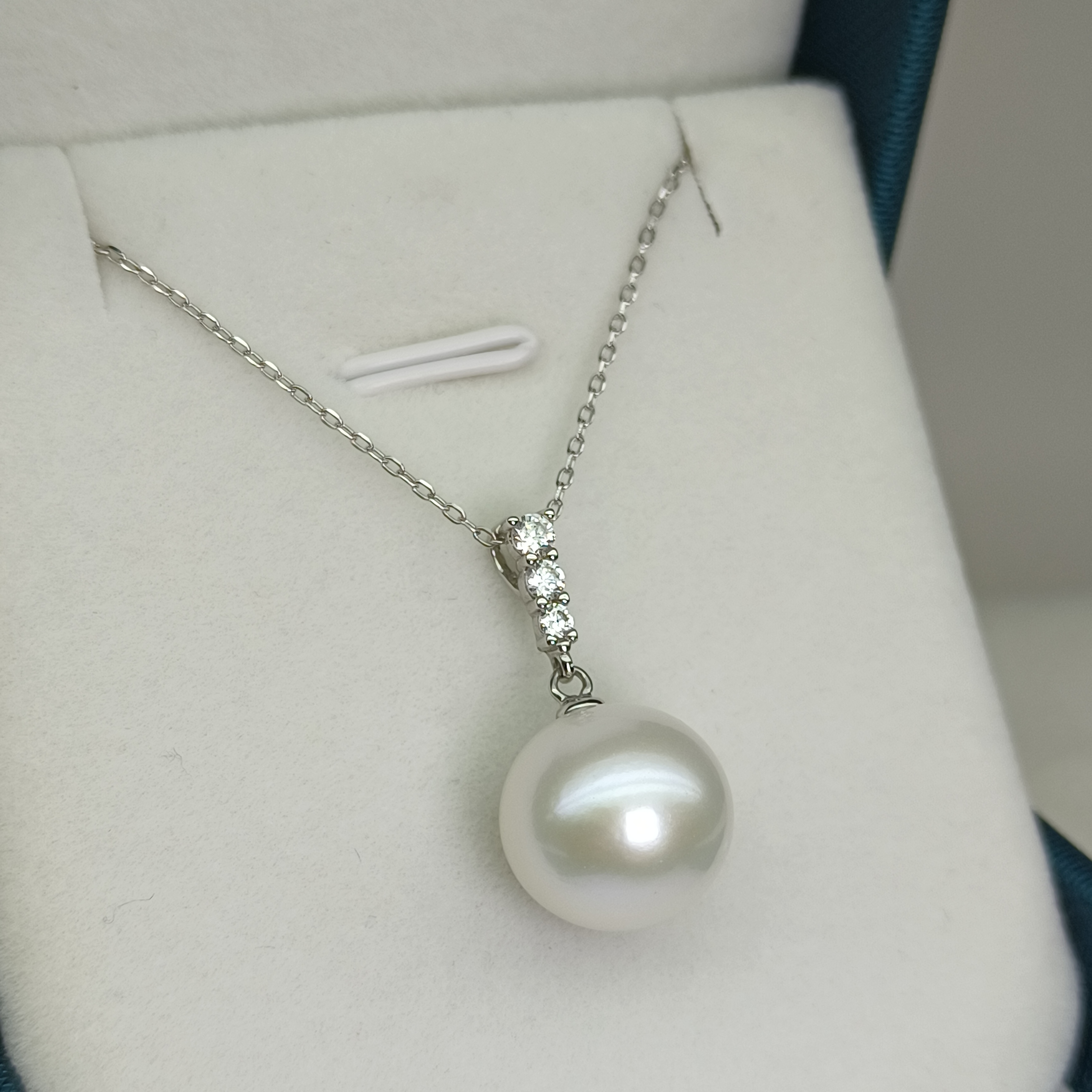 【瑞米珍珠】淡水珍珠三颗小钻S925银项链12-13mm