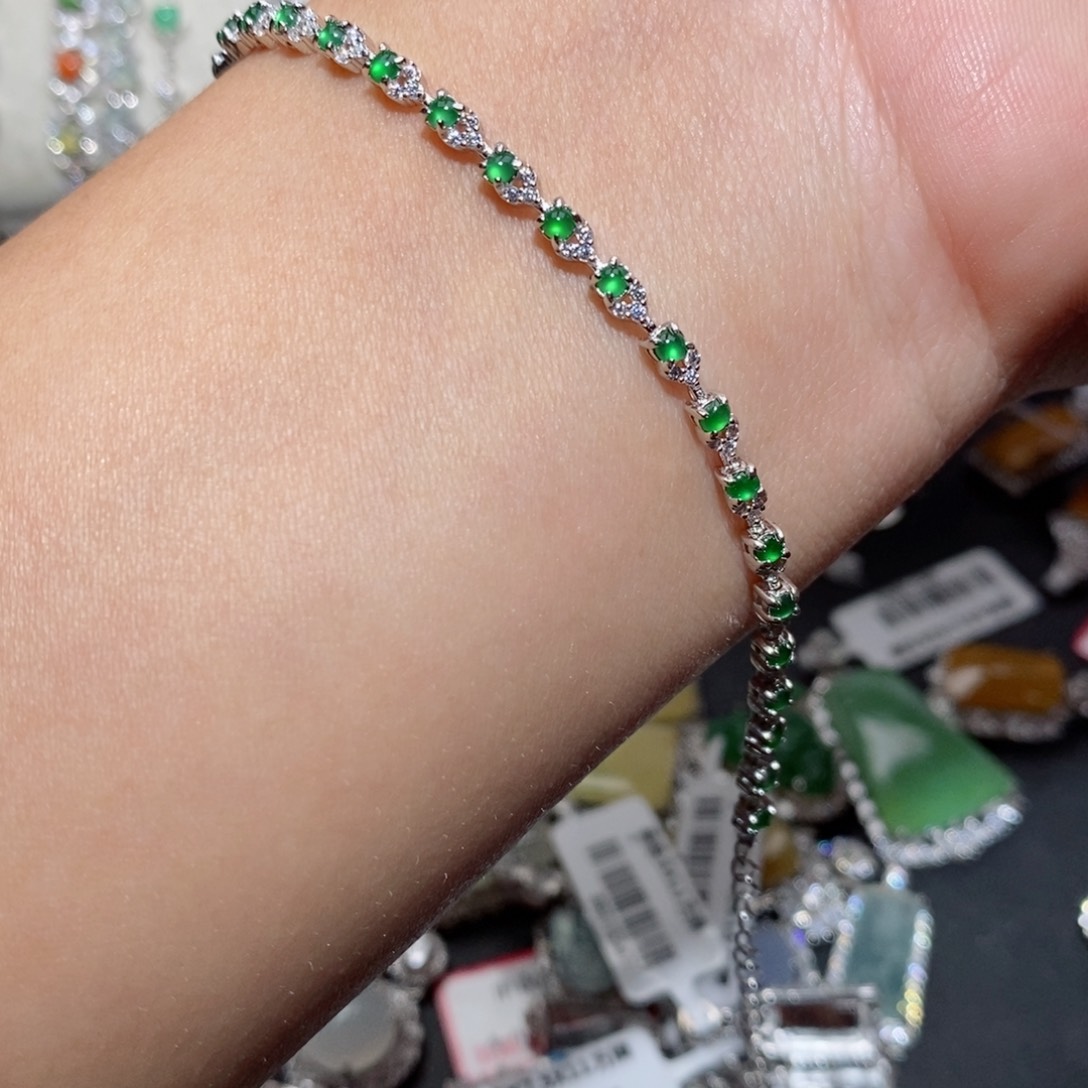 翡翠手链银S925镶嵌n j o p p