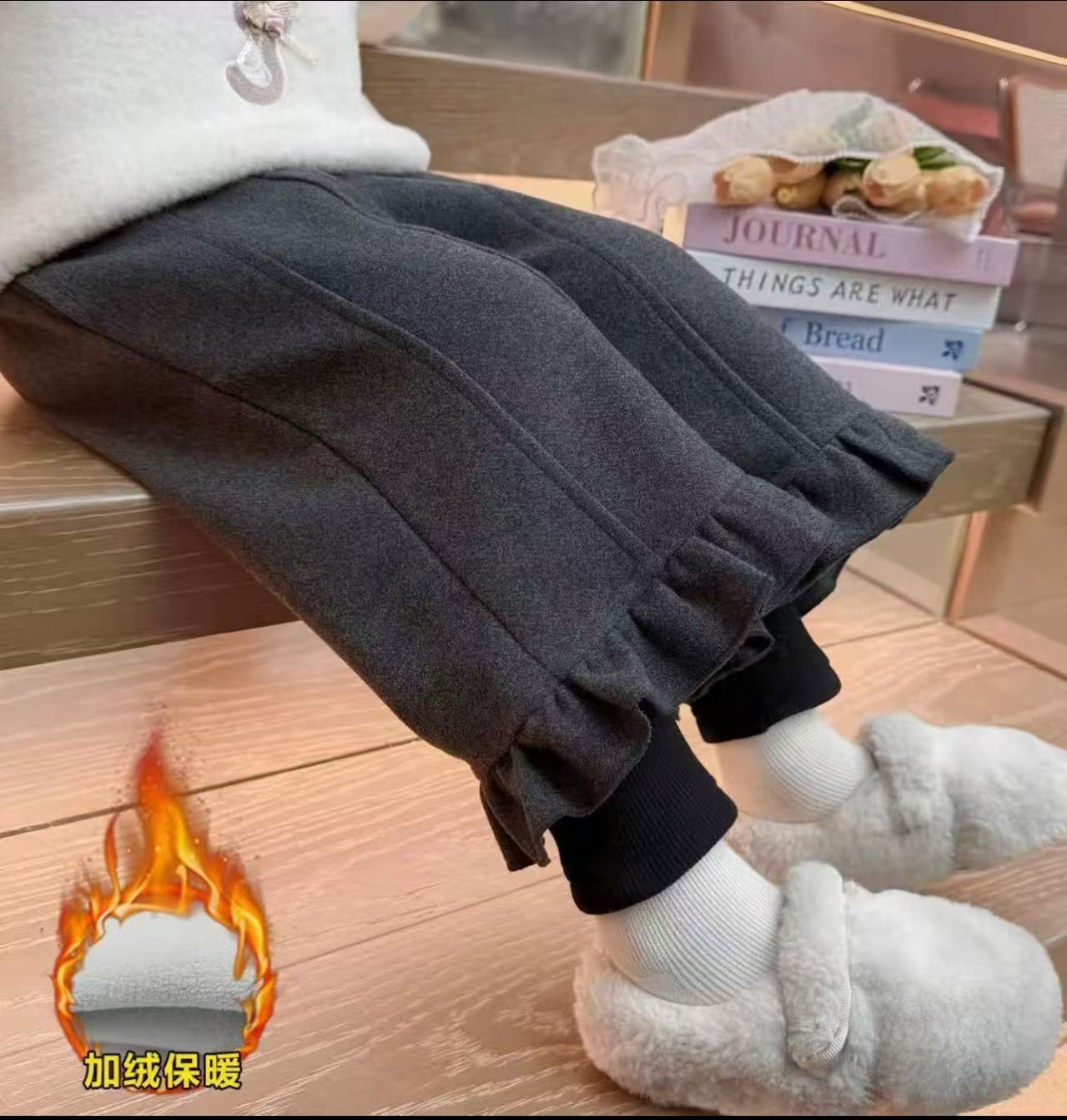 【一条过冬】女童假两件加绒裤子秋冬季2025新款儿童阔腿裤宝宝