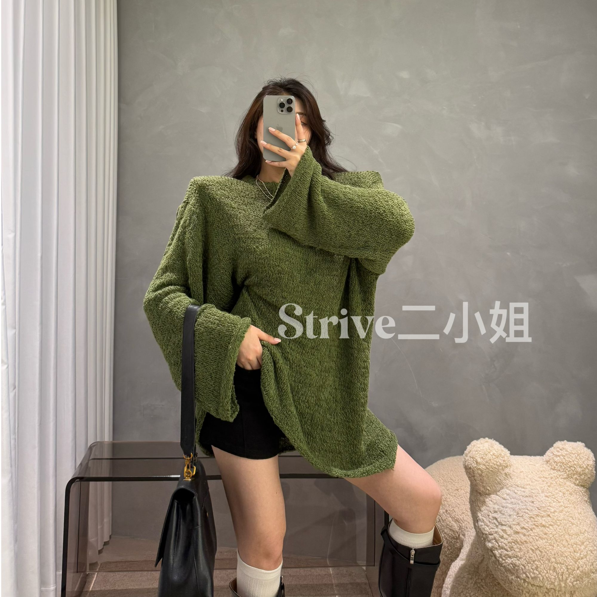 【糯感暴击】原单订制螺旋编织垫肩卷边中长款毛衣