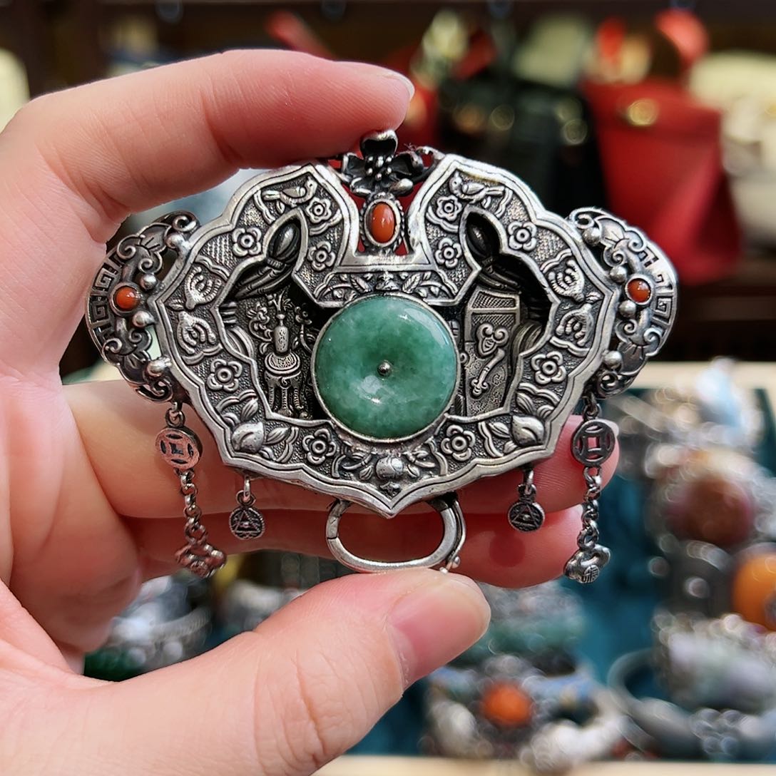 翡翠吊坠(不含链)银S925镶嵌吊坠