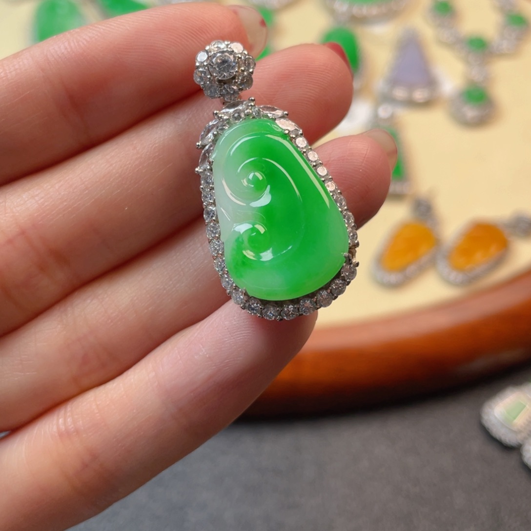 翡翠吊坠(不含链)银S925镶嵌