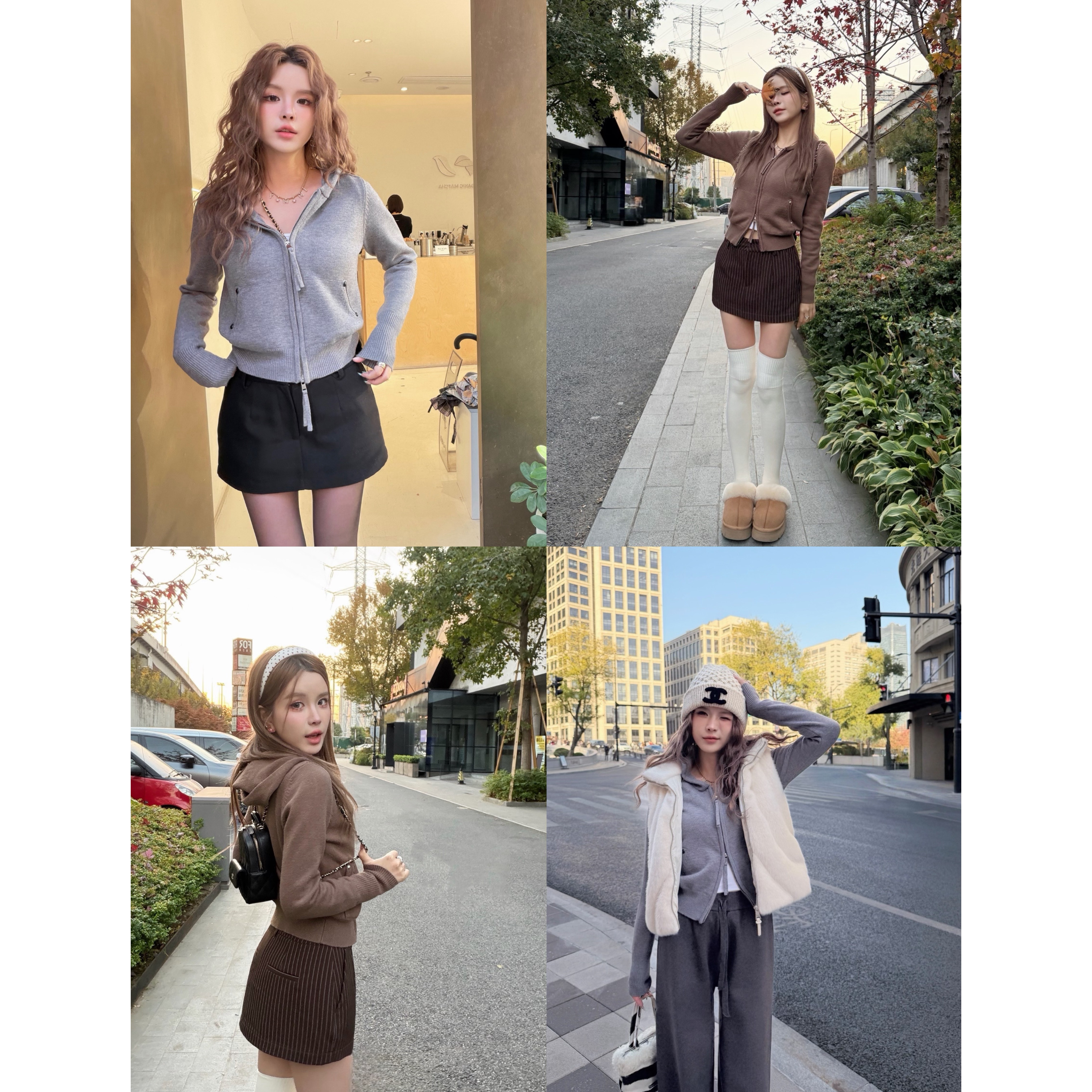 MungsEra「文质彬彬」 大衣伴侣双头拉链实穿毛衣开衫 灰/棕