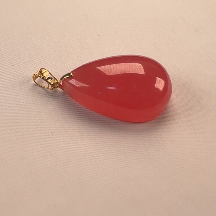 菱锰矿（红纹石）吊坠(不含链)18K金镶嵌蓝*铃