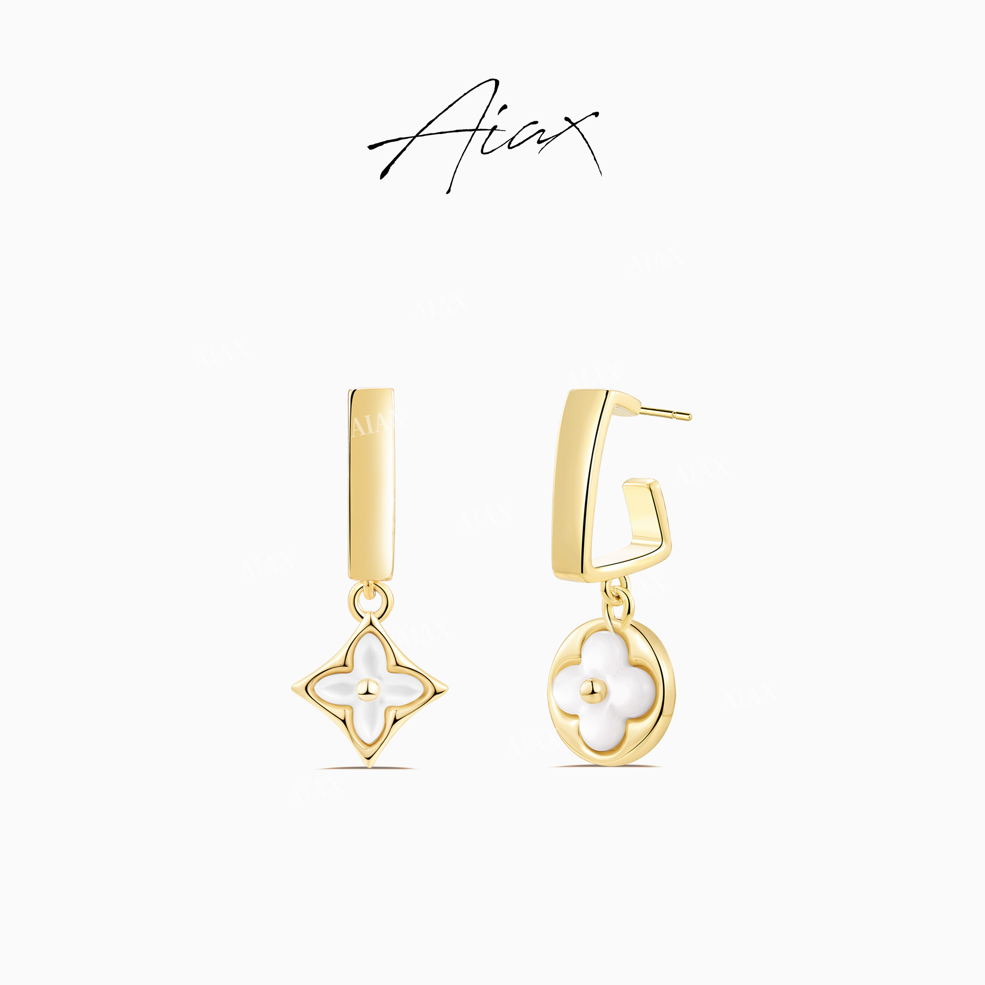 AIAX 镀K金 法式经典百搭不对称气质老花幸运草耳环TSL1031