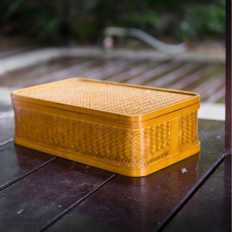 HZ004（林艺舍）竹编长方形黄色茶具竹编底收纳盒