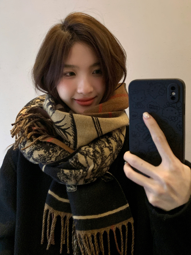 【港奢专属】精品系列双面可搭配美拉德绒围巾女秋冬高级感战马披肩