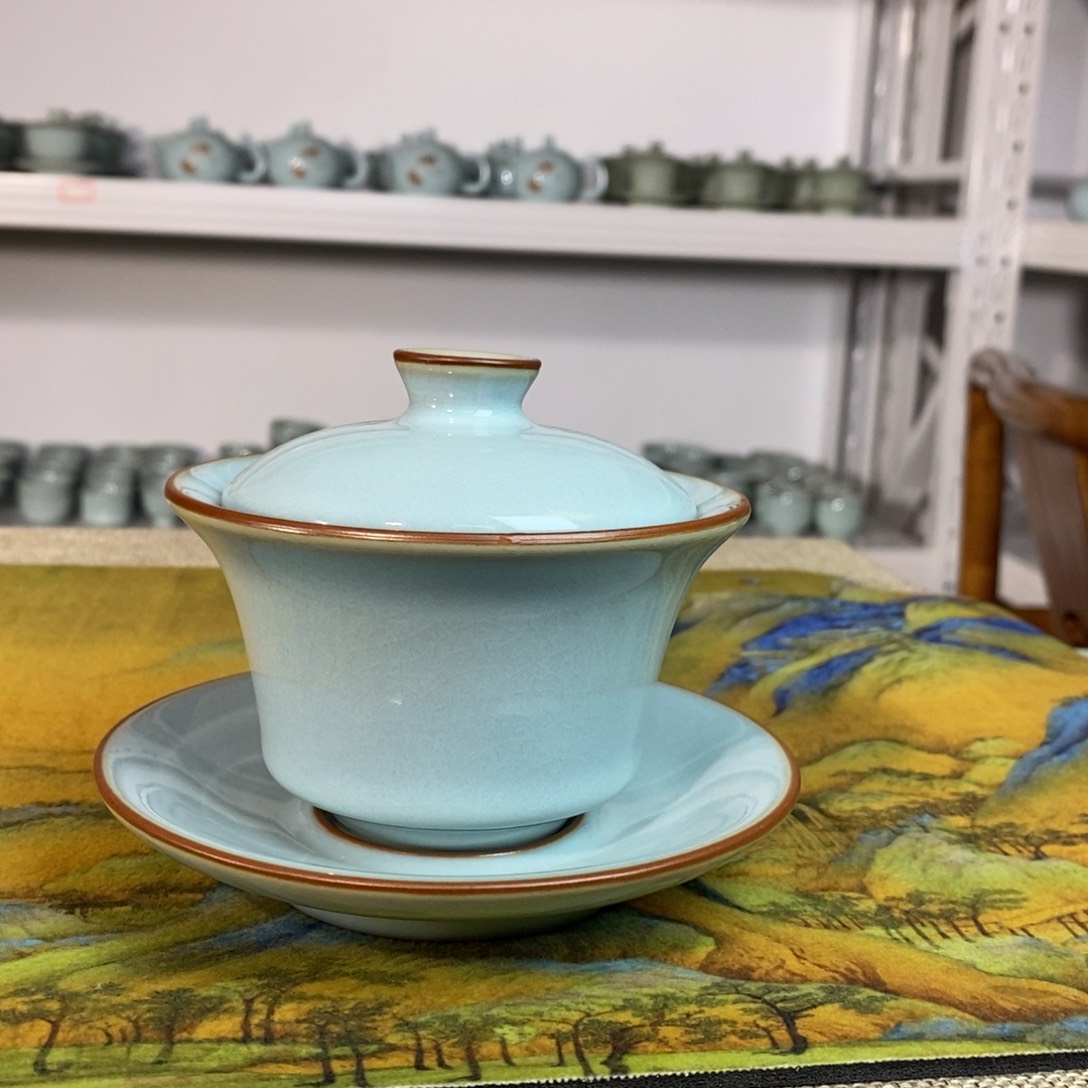 【闪购商品】天青马蹄盖碗微微瑕。。。。。