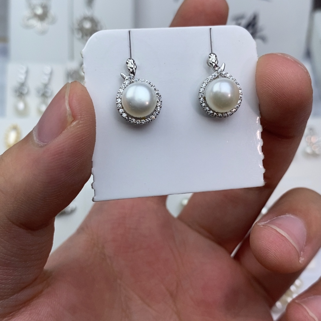 耳饰银S925镶嵌淡水珍珠
