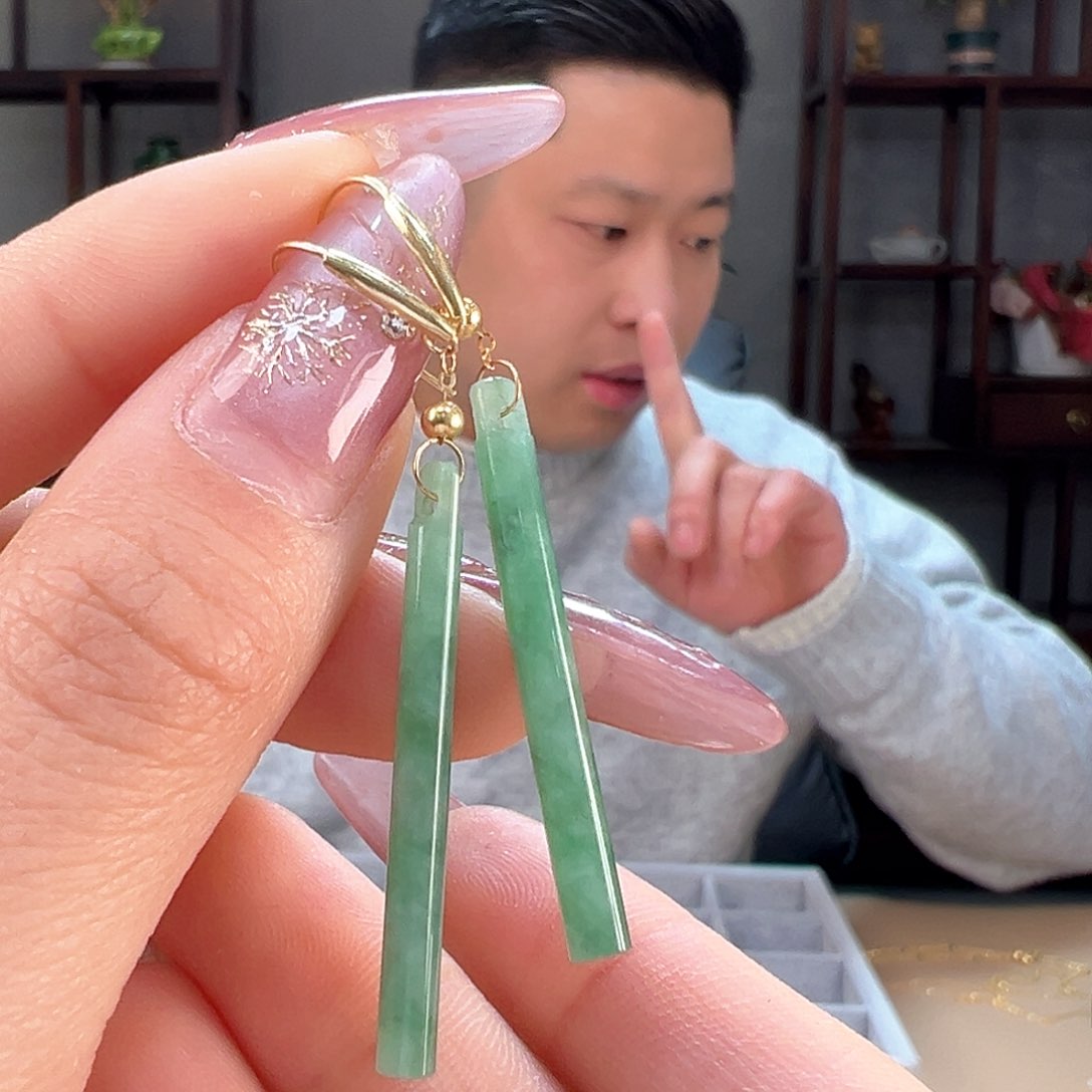 翡翠耳饰18K金镶嵌耳环10