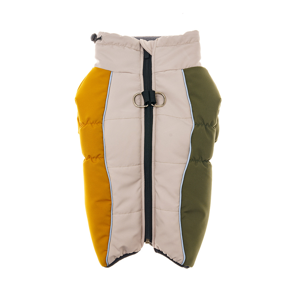 冬季新款狗狗衣服保暖秋冬可牵引反光高领棉服撞色拼接宠物衣服