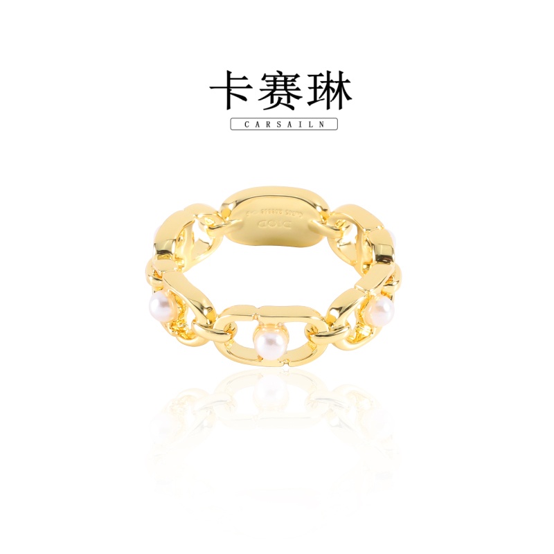 卡赛琳carsailn/ 镀K金 CNC精工 轻奢时尚蹄扣满镶戒指 4497