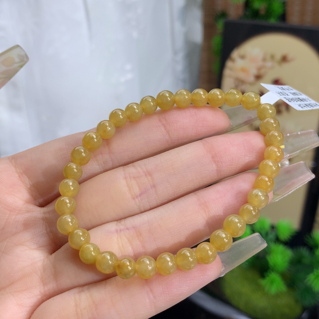 翡翠手链未镶嵌卡5.5冰润黄翡