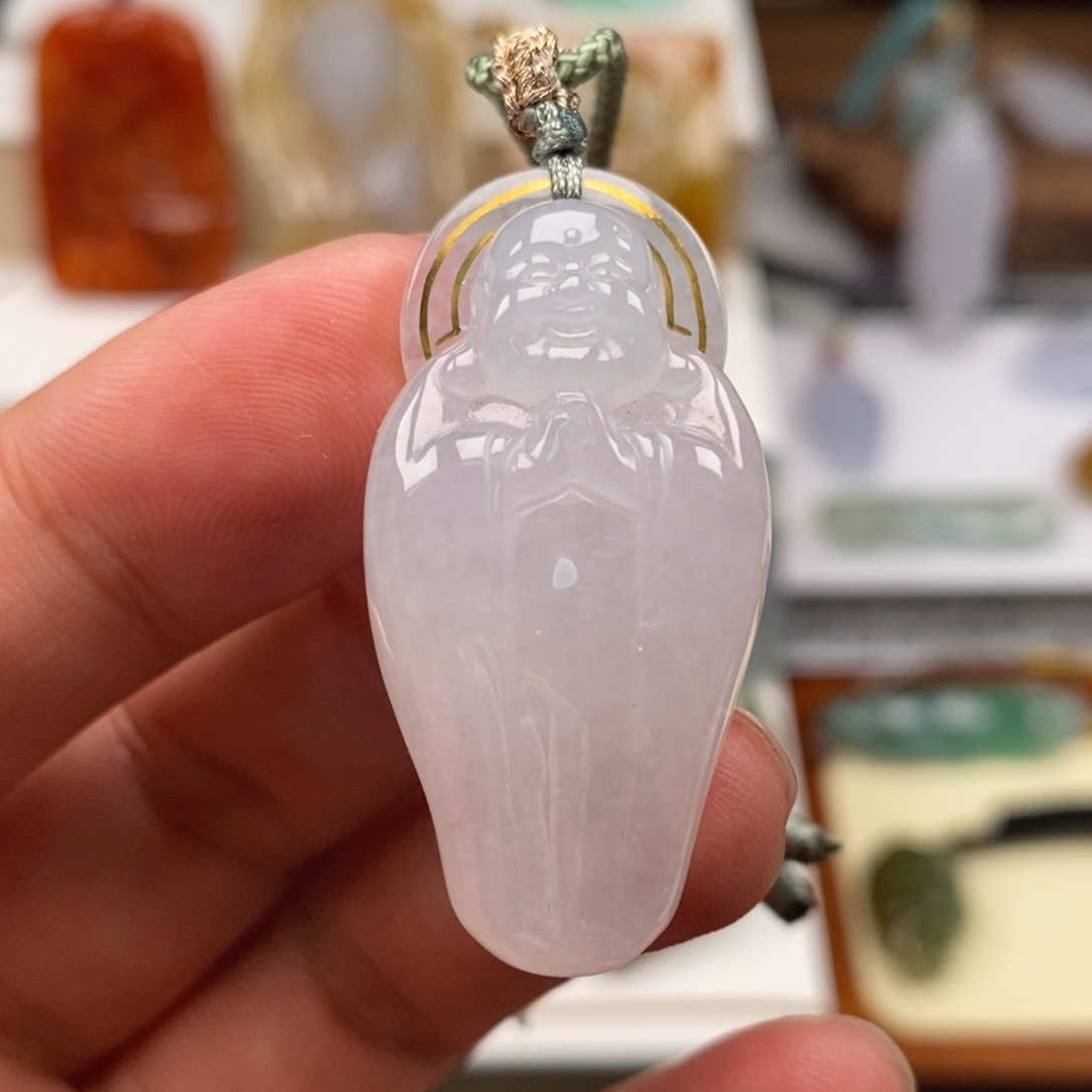 翡翠颈饰未镶嵌缅甸天然翡翠错金佛公