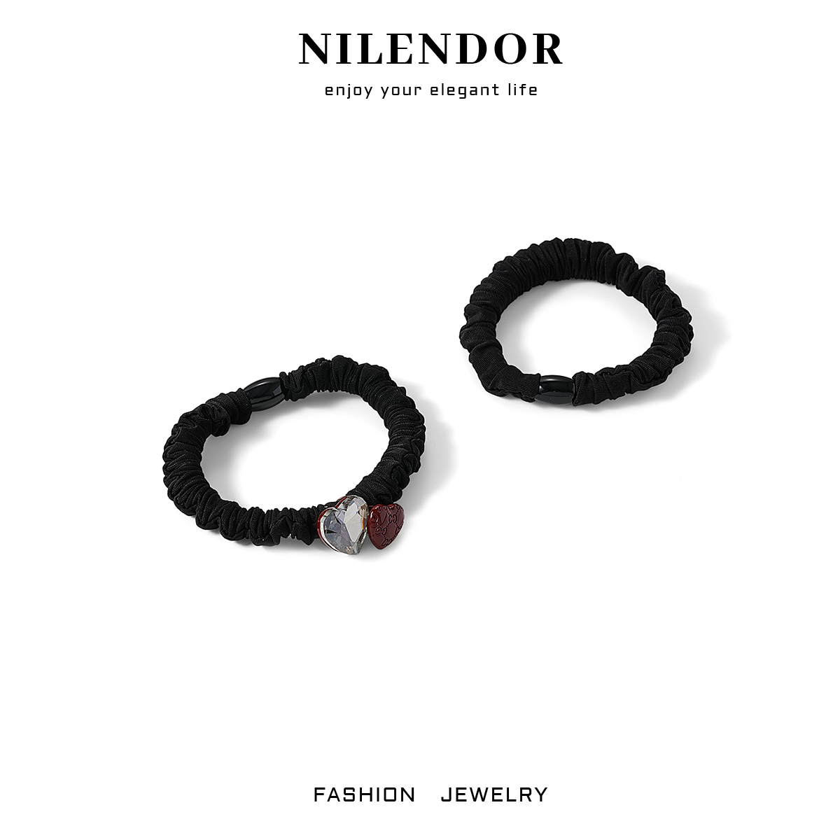 FS-05气质百搭高弹力双爱心简约小肠发圈复古发绳