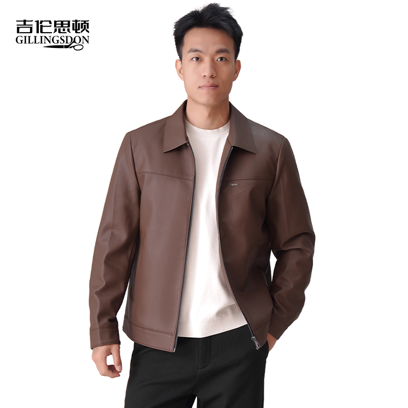 86395轻奢商务羽绒内胆皮衣潮流时尚修身翻领短款秋冬休闲男款