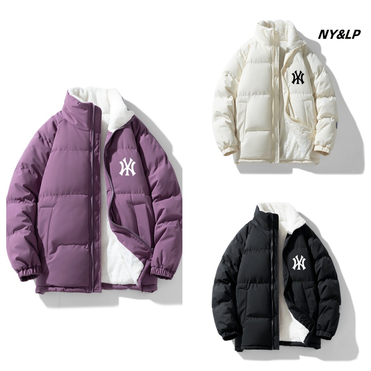 新款羊羔绒情侣宽松型冬季港风立领棉袄ins男士立领棉服棉衣保暖