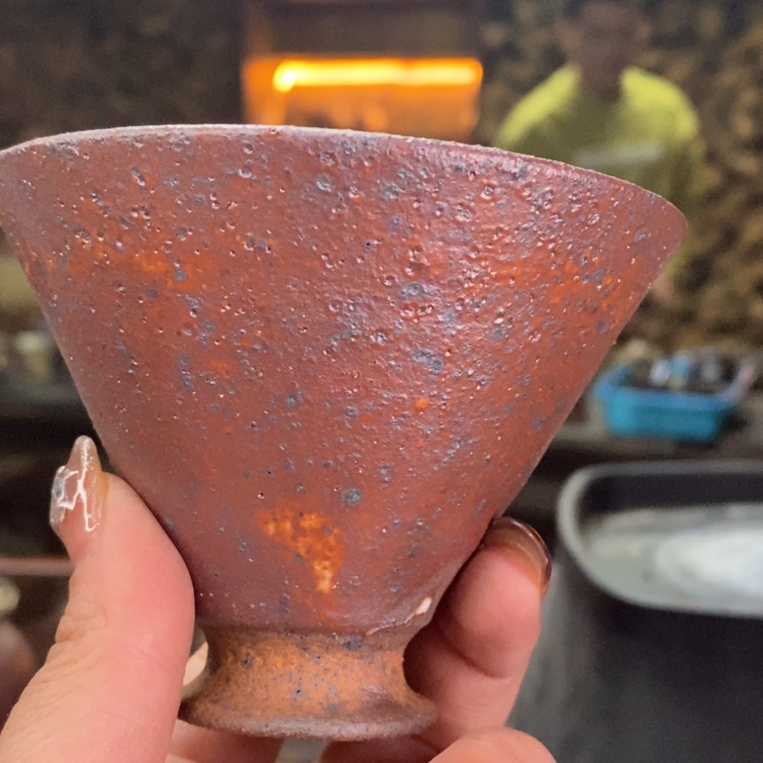 紫砂柴烧斗笠杯杯