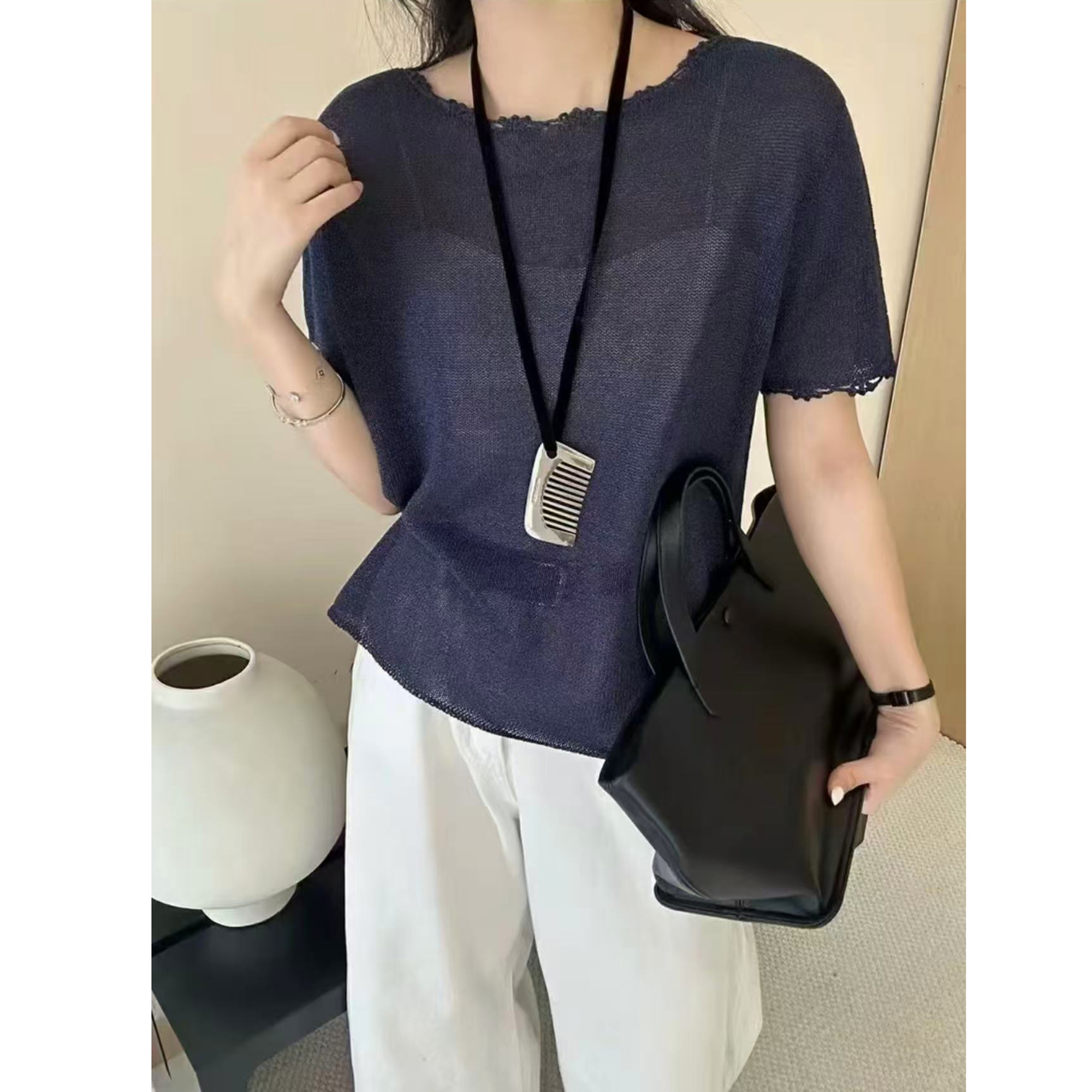 （玉姐家） 玉姐家勾花显瘦薄款上衣设计感女士 新选f1270 J03951