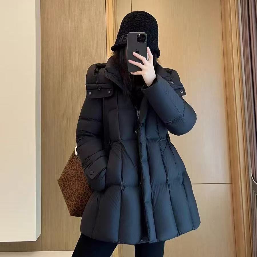 黑色羽绒棉服可拆卸帽子2025年新款小个子高端收腰可调节加厚棉袄