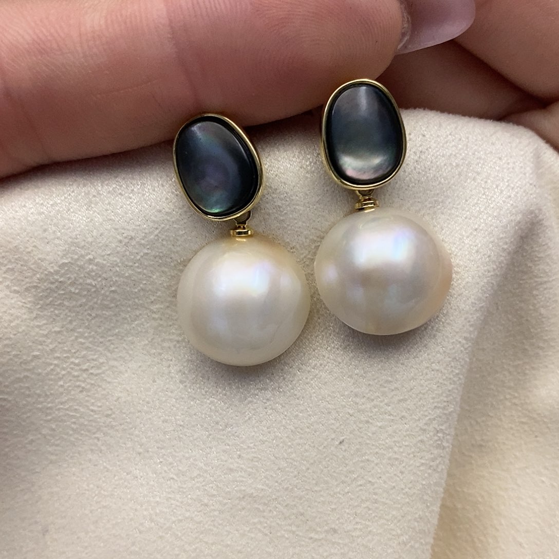 【闪购商品】拼合珍珠（马贝珠）耳饰银S925镶嵌14