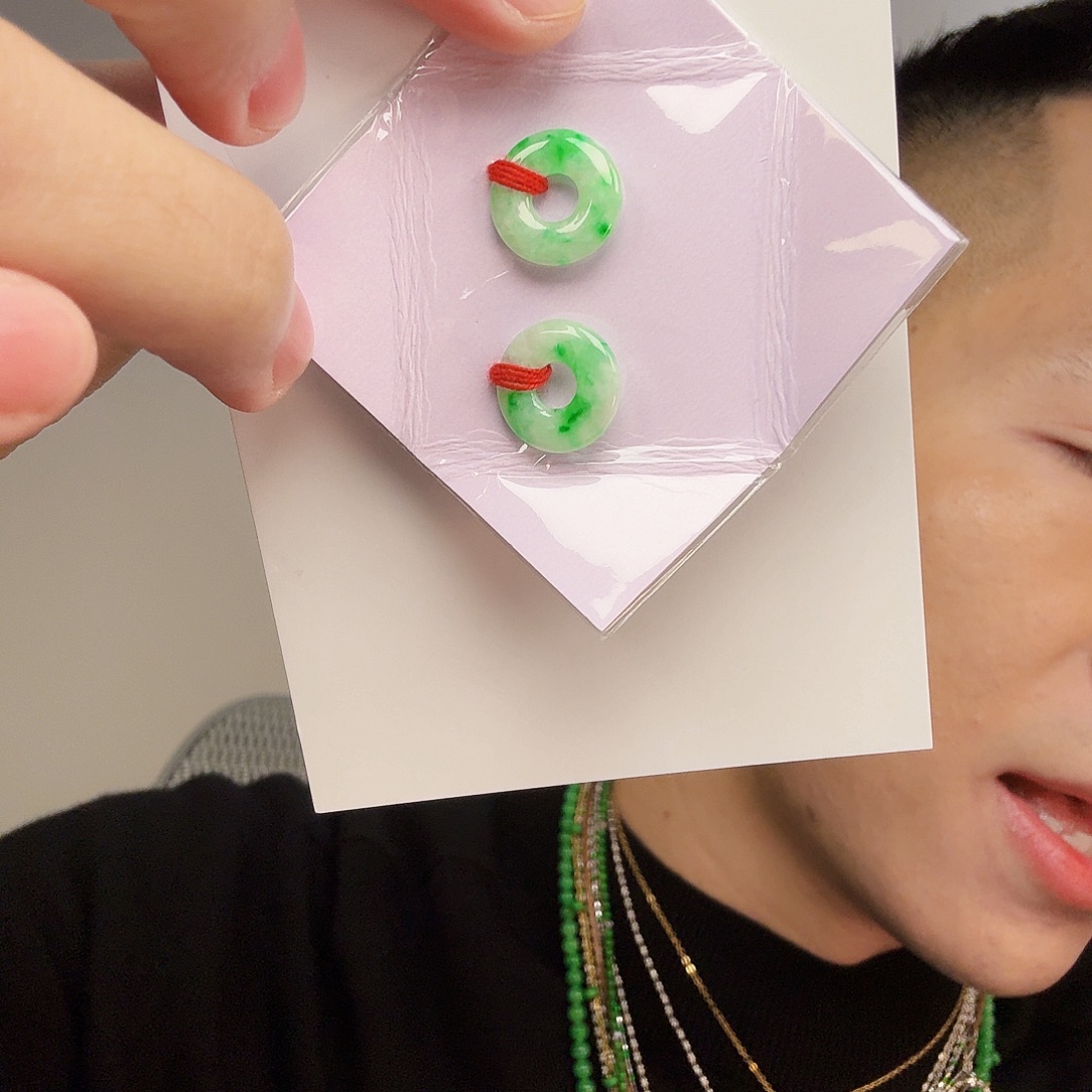 翡翠银S925镶嵌颈饰一对