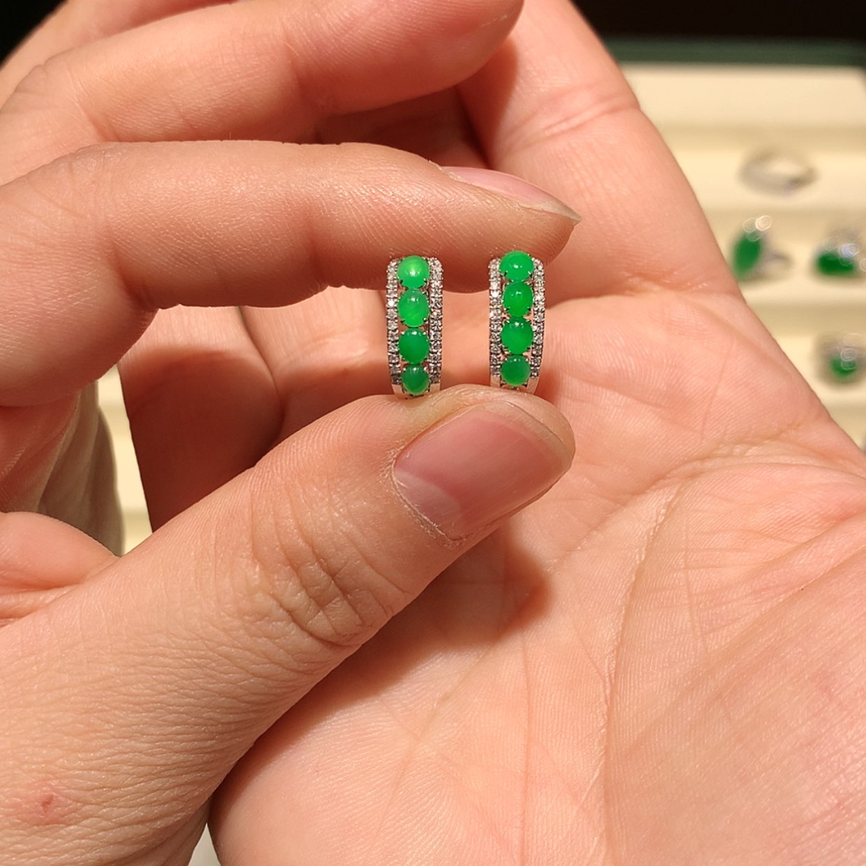 【闪购商品】翡翠耳饰18K金镶嵌缅甸A货