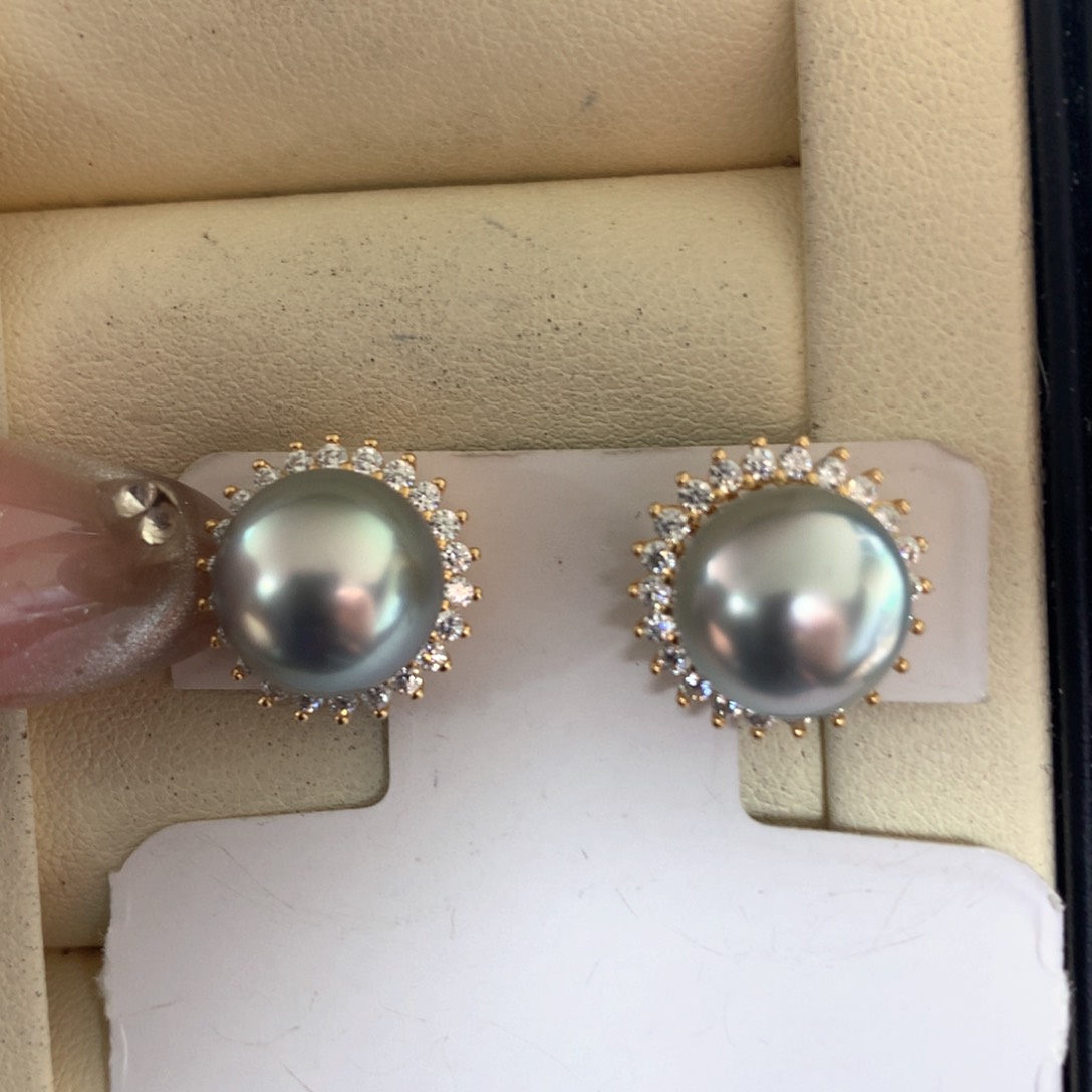 海水珍珠耳饰银S925镶嵌