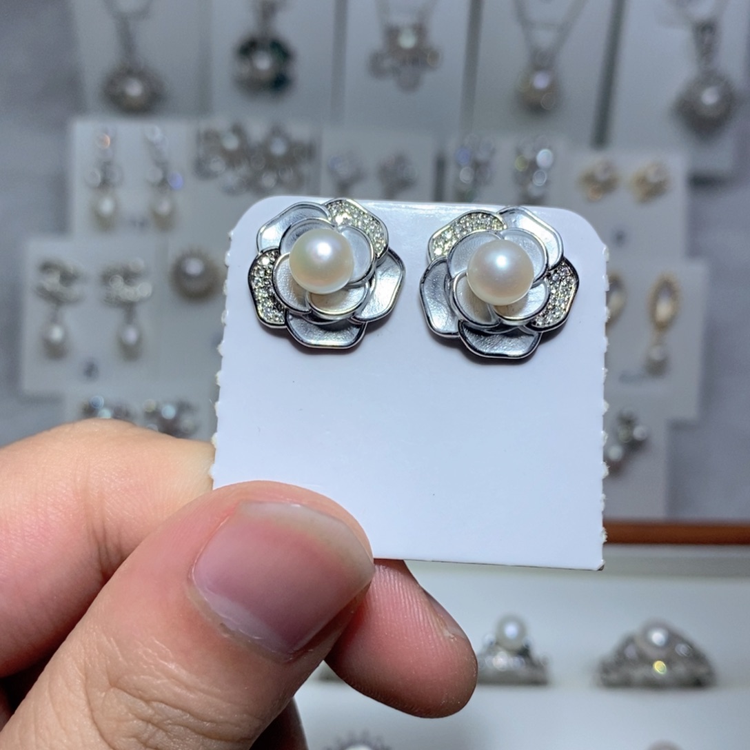 淡水珍珠耳饰银S925镶嵌
