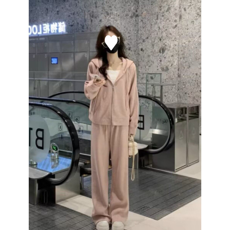 2024早秋季新款连帽卫衣外套+阔腿裤时尚宽松休闲两件套学生套装