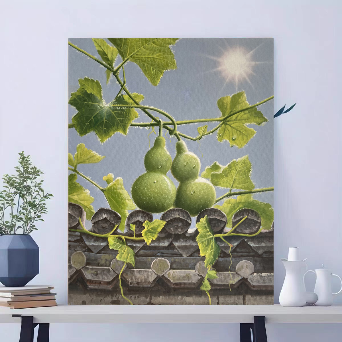 定金《檐角葫芦》50*60含内框，刘春建手绘油画装饰画客厅背景墙挂画