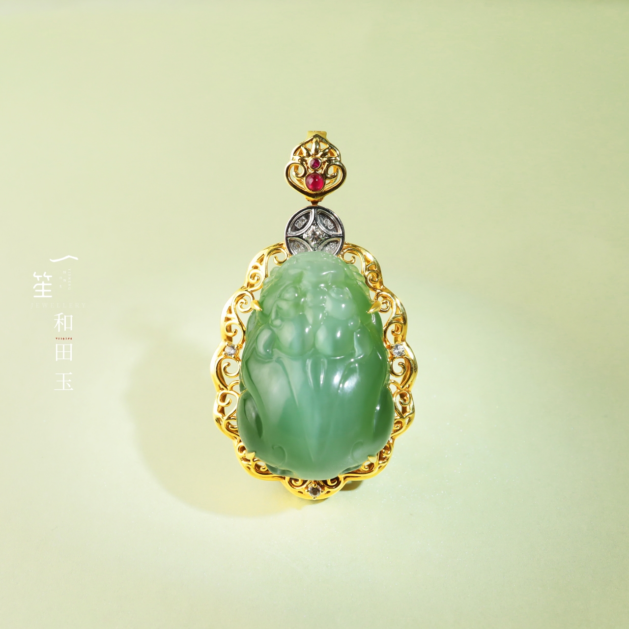 【一笙珠宝】传世级和田玉猫眼貔貅吊坠18k金镶嵌 YS21533