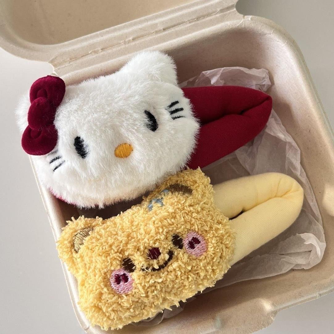 毛绒可爱Kitty猫发夹侧边刘海夹子百搭卡通黄油小熊bb夹甜美头饰