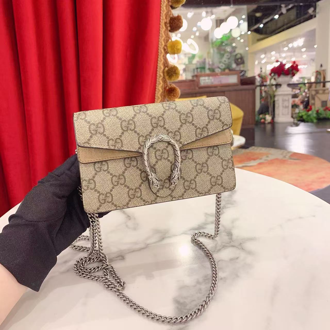 95新 GUCCI/古驰 GGS酒神super mini老花单肩包/33176386