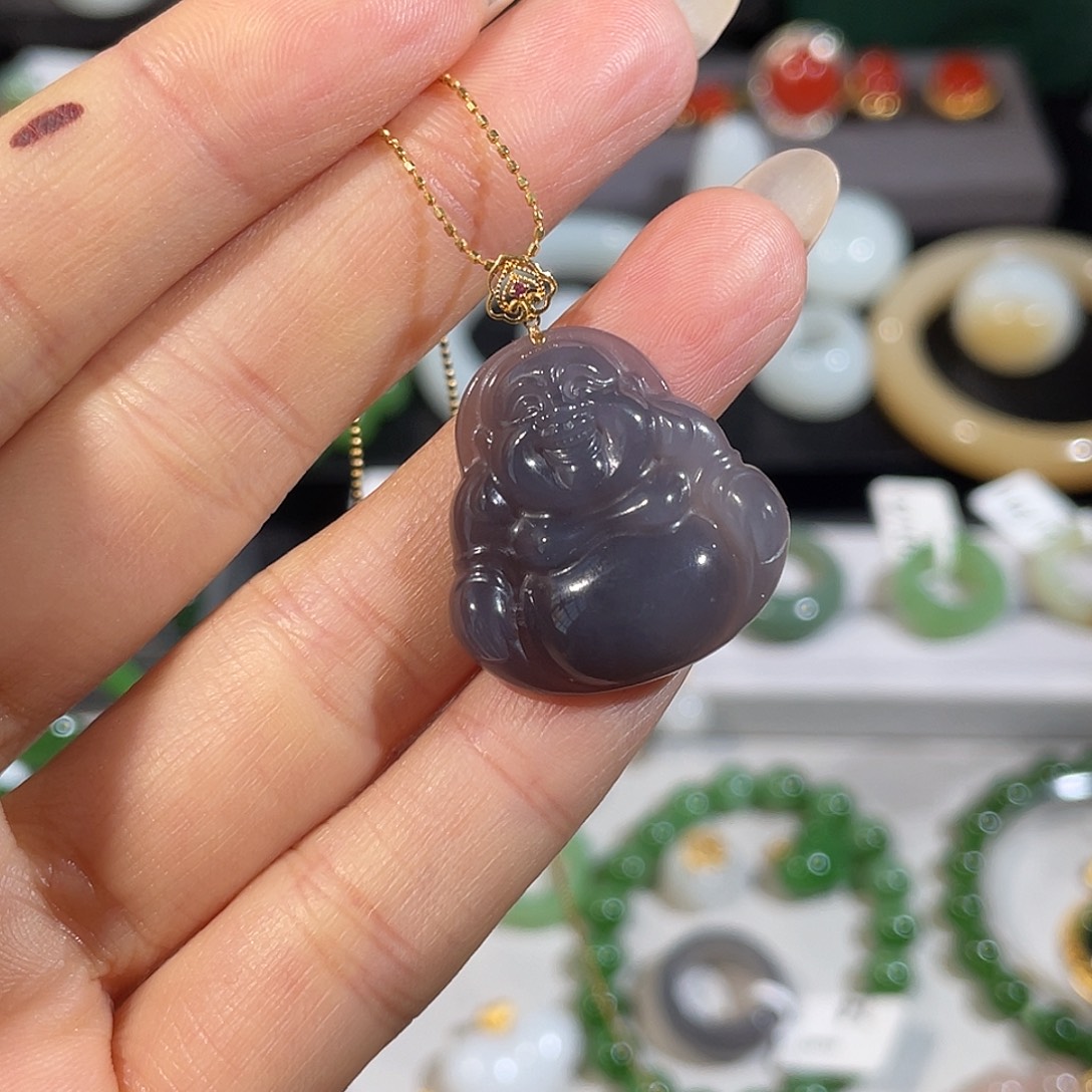 和田玉18K金镶嵌吊坠(不含链)
