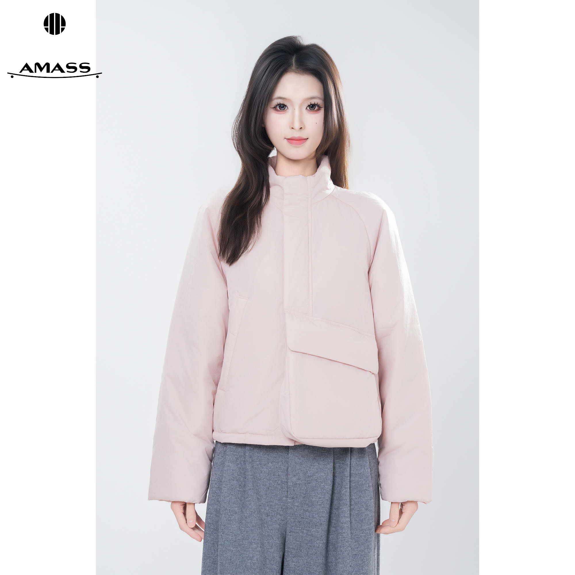 AMASS/阿玛施冬季时尚休闲立领简约短款新雪丽棉服外套女 5400851