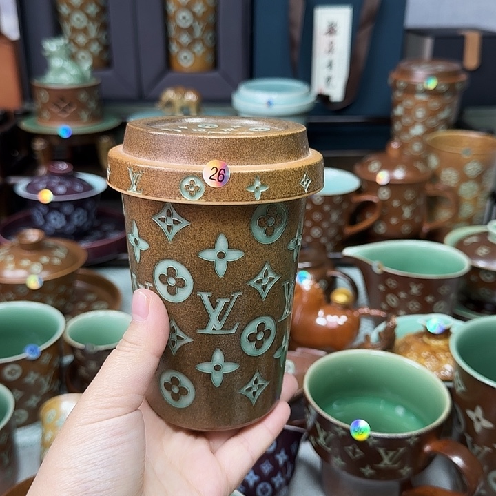 美***美龙泉手工制作工艺品青瓷杯2个